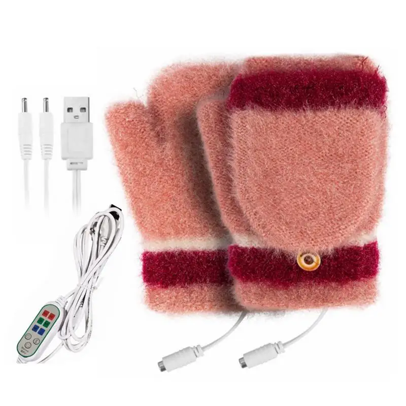 

Перчатки с подогревом на полпальца, двусторонние вязаные термоперчатки с подогревом на полпальца, термоперчатки с двойным обогревом