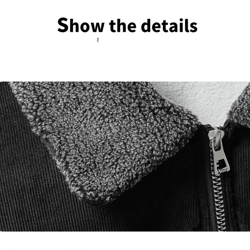 Winter Fleece Thick Lapel Corduroy Jacket Men Warm Parka Brand Windproof Long Sleeve Zipper Outerwear Men Clothing