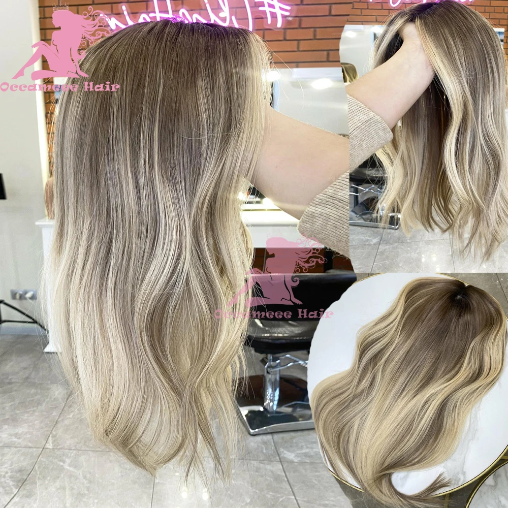 Human Hair Wigs Ash Blonde Highlights Dark Brown Full Lace Wigs Human Hair 13x6 360 Lace Frontal Wig Natural Wavy for