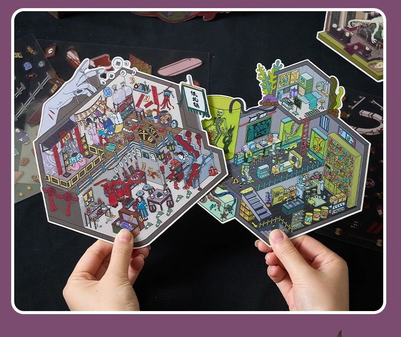Kawaii 3D Cartoon Micro Terror Series Miniature Scene Stickers DIY Scrapbooking Stacking Game Stickers Children's Festival Gifts