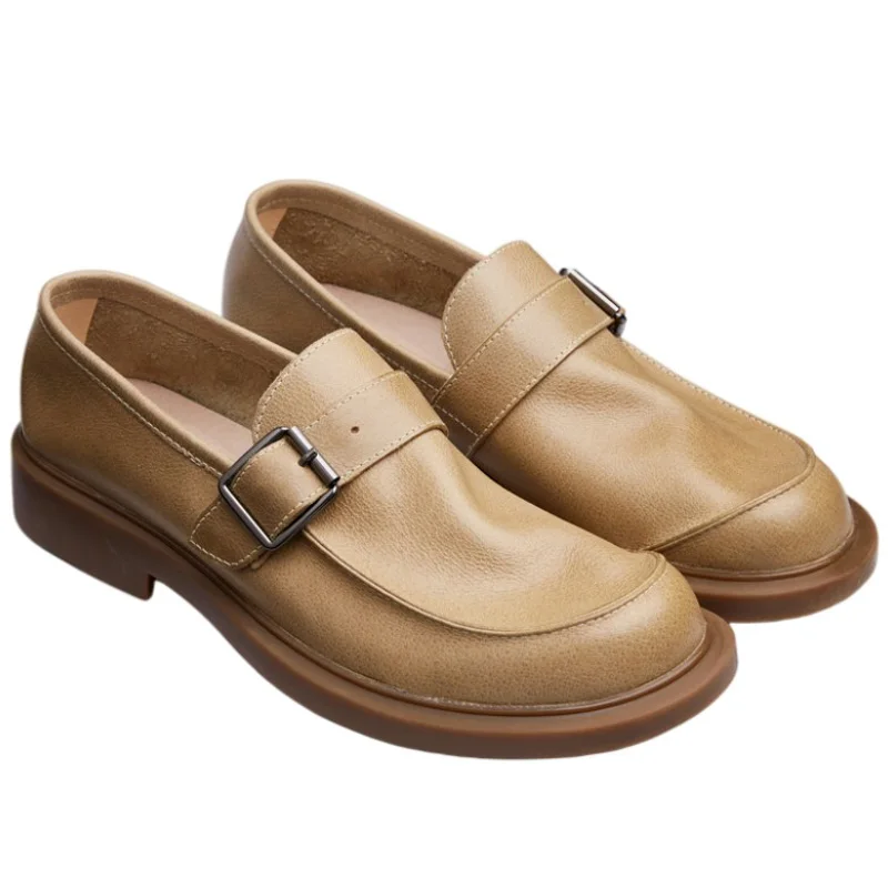 

Spring Mens Round Toe Slip On Loafers Business Man Office Work Genuine Leather Dress Shoes Formal Soft Leather Driving Shoes