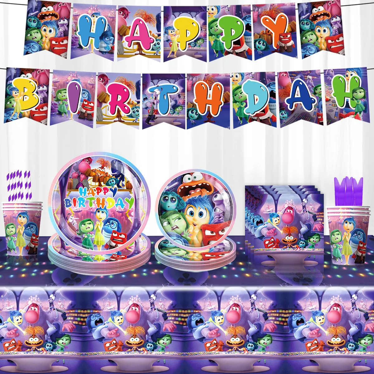 Disney Inside Out 2 Birthday Party Decoration Inside Out Happy Birthday Paper Plates Napkins Cup Balloon Backdrop Kids Gifts birthday party decoration