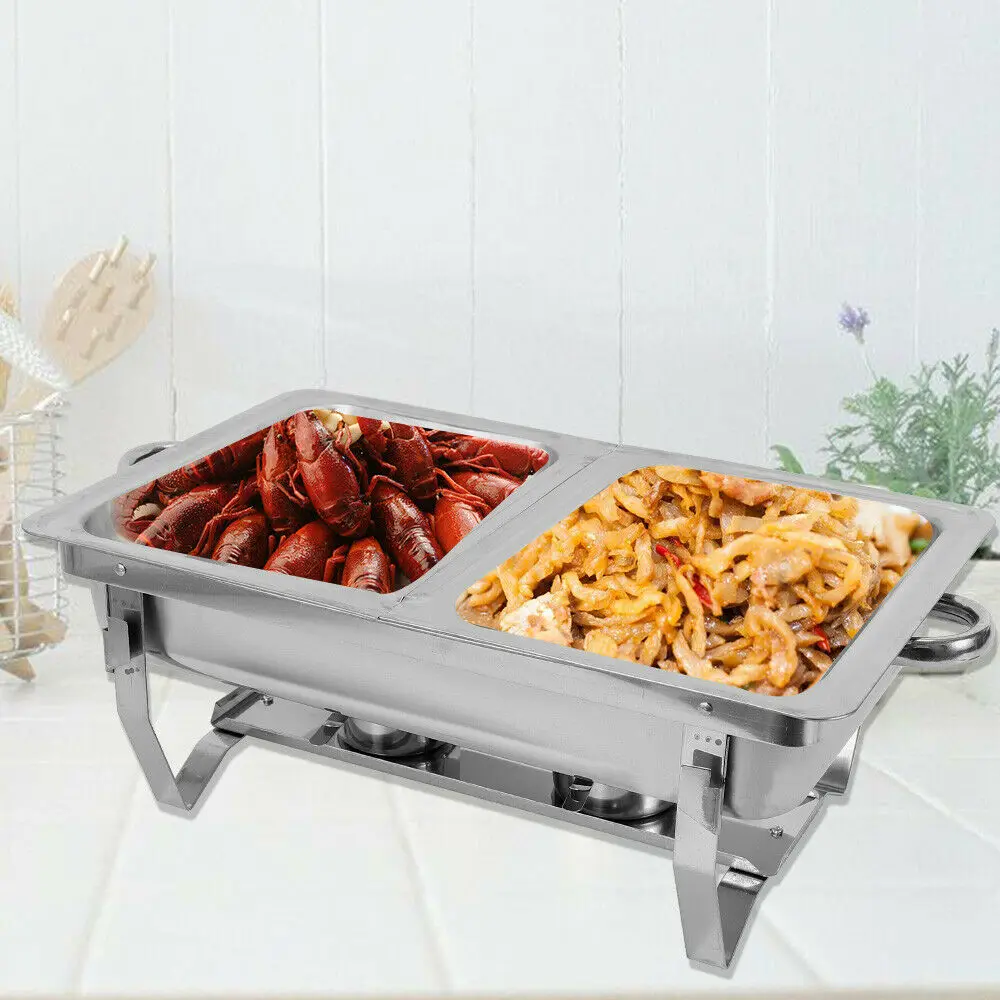 Stainless Steel Professional Chafing Dish Food Warmer 7.5L 2 Pans Warming Container Set for Party Buffet Cater Food Warmer Fuel