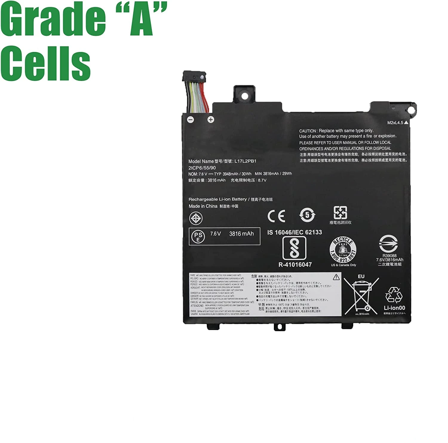 Bateria do Portátil Substituição para Lenovo L17m2pb1 V33014arr V330-14ikb Series 5b10p54001 5b10w67379 L17l2pb1 L17c2pb2 - Imagem 3