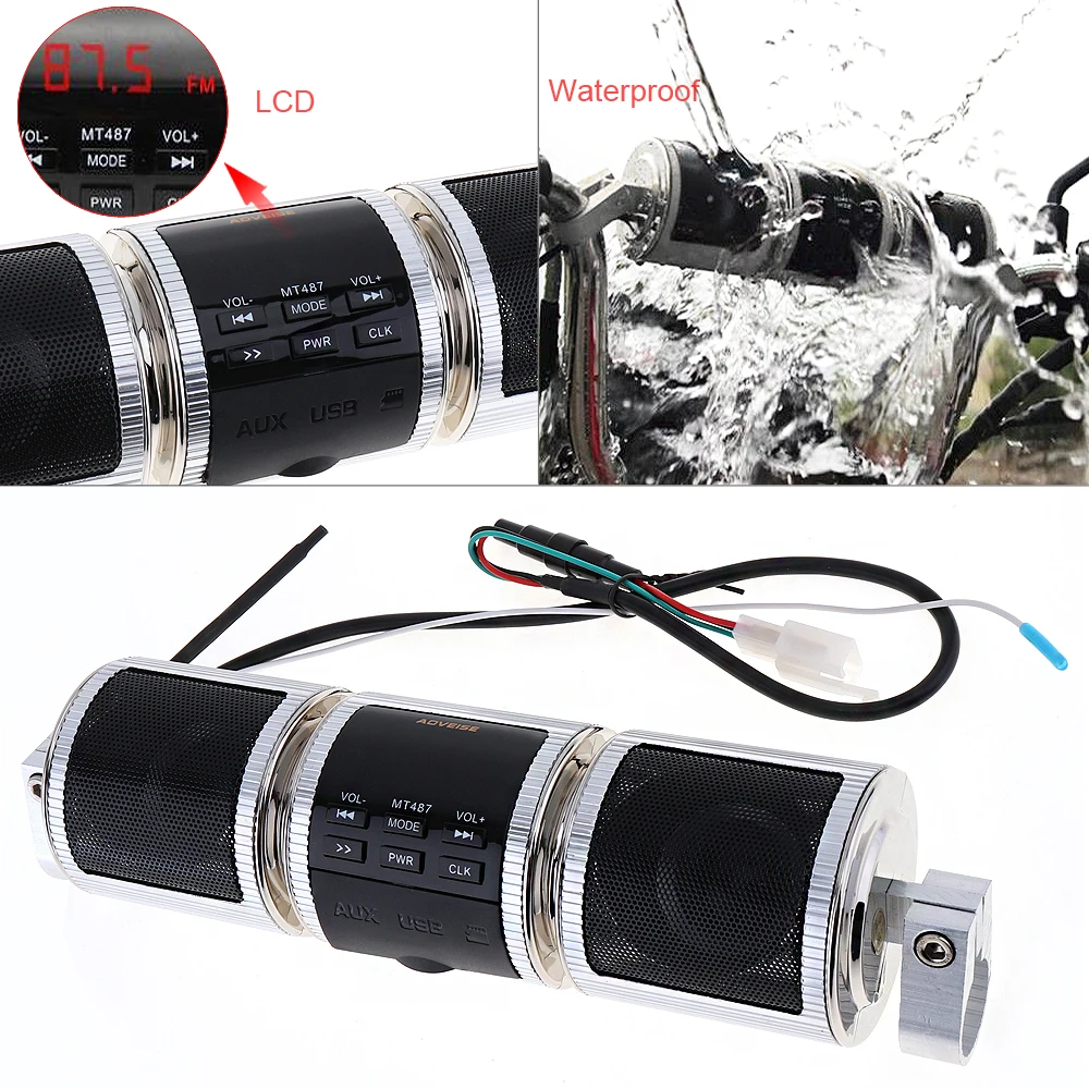 Waterproof Bluetooth-compatible Motorcycle Stereo Speaker Music Player for Motorbike FM Radio MP3/USB/Earphone Interfaces