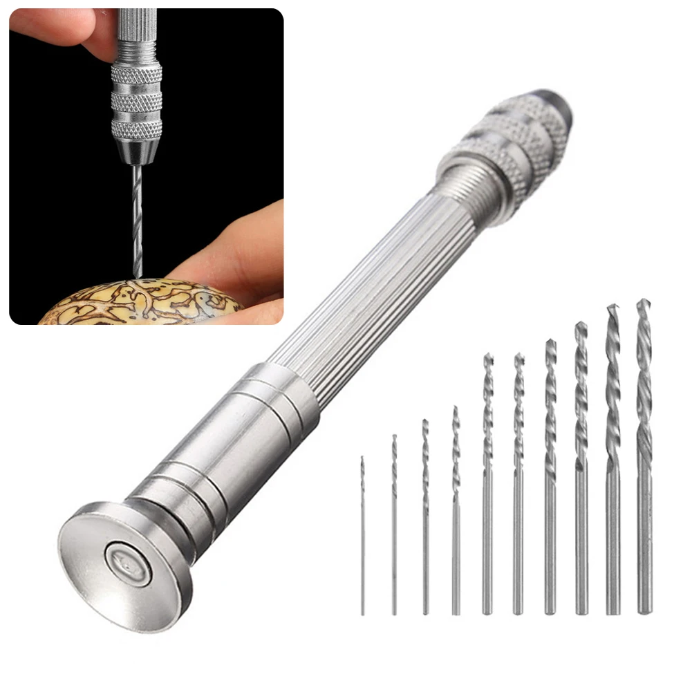 1/11pcs Mini Micro Hand Drill Woodworking Drilling Tools 0.3-3.2mm Manual Hand Drill For Drilling Wood Rubber Model Rotary Tools
