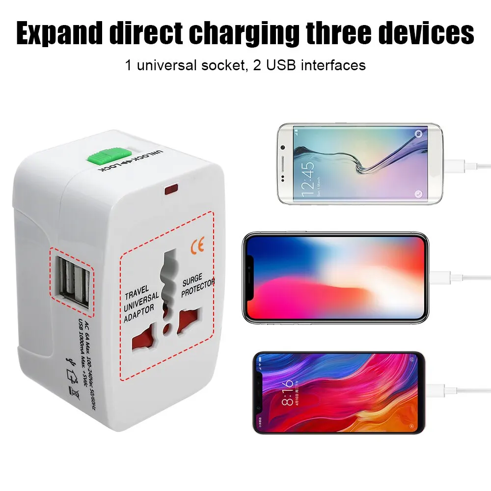 Power Charger Adapter AU US UK EU Converter All in One International Plug 2 USB Ports World Travel AC