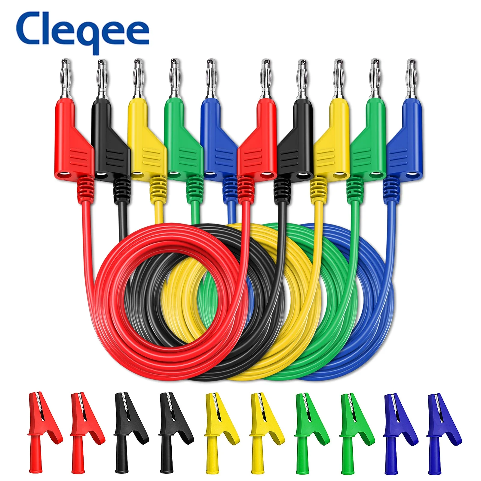 

Cleqee P1036.2002 Series 15PCS Dual 4mm Banana Plug Multimeter Test Leads Kit with Insulation Alligator Clips 1000V 15A Cable