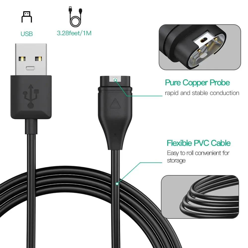 Cargador para Garmin Instinct/para Garmin Vivoactive 3 4/para Fenix 5/para  Fenix 6, estación de carga magnética con cable USB de 5 pies para Garmin