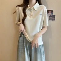 Baggy Polo Neck T Shirt for Women Short Sleeve Woman Tshirt Fashion Women's Clothing 2025 Trending Goth Korean Elegant Sale Tee - Image 5