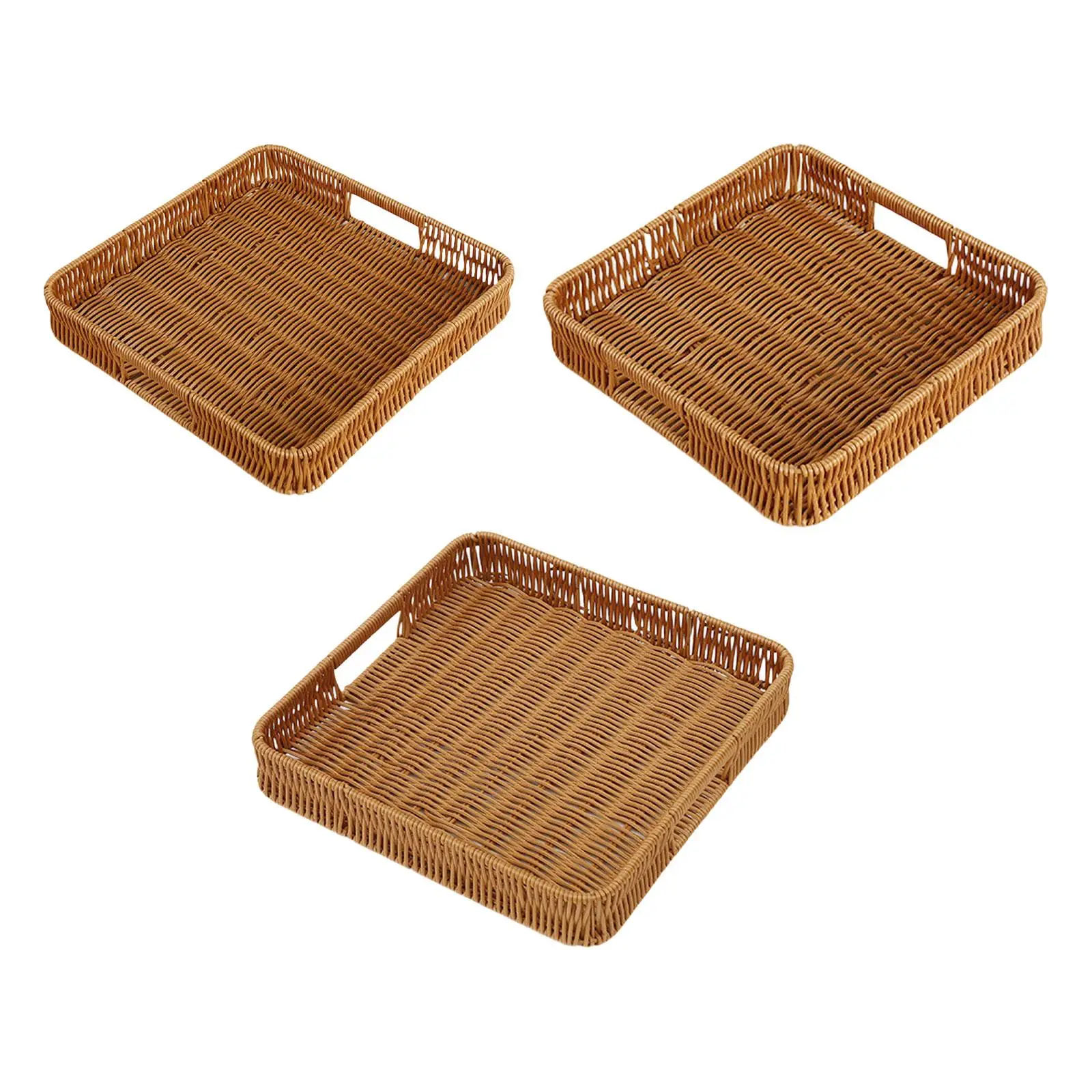 Imitation Rattan Bread Basket Woven Basket Rustic Snack Bread Trays Square Serving Basket Serving Tray for Drinks Vegetables 2