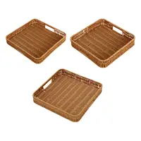Imitation Rattan Bread Basket Woven Basket Rustic Snack Bread Trays Square Serving Basket Serving Tray for Drinks Vegetables 2