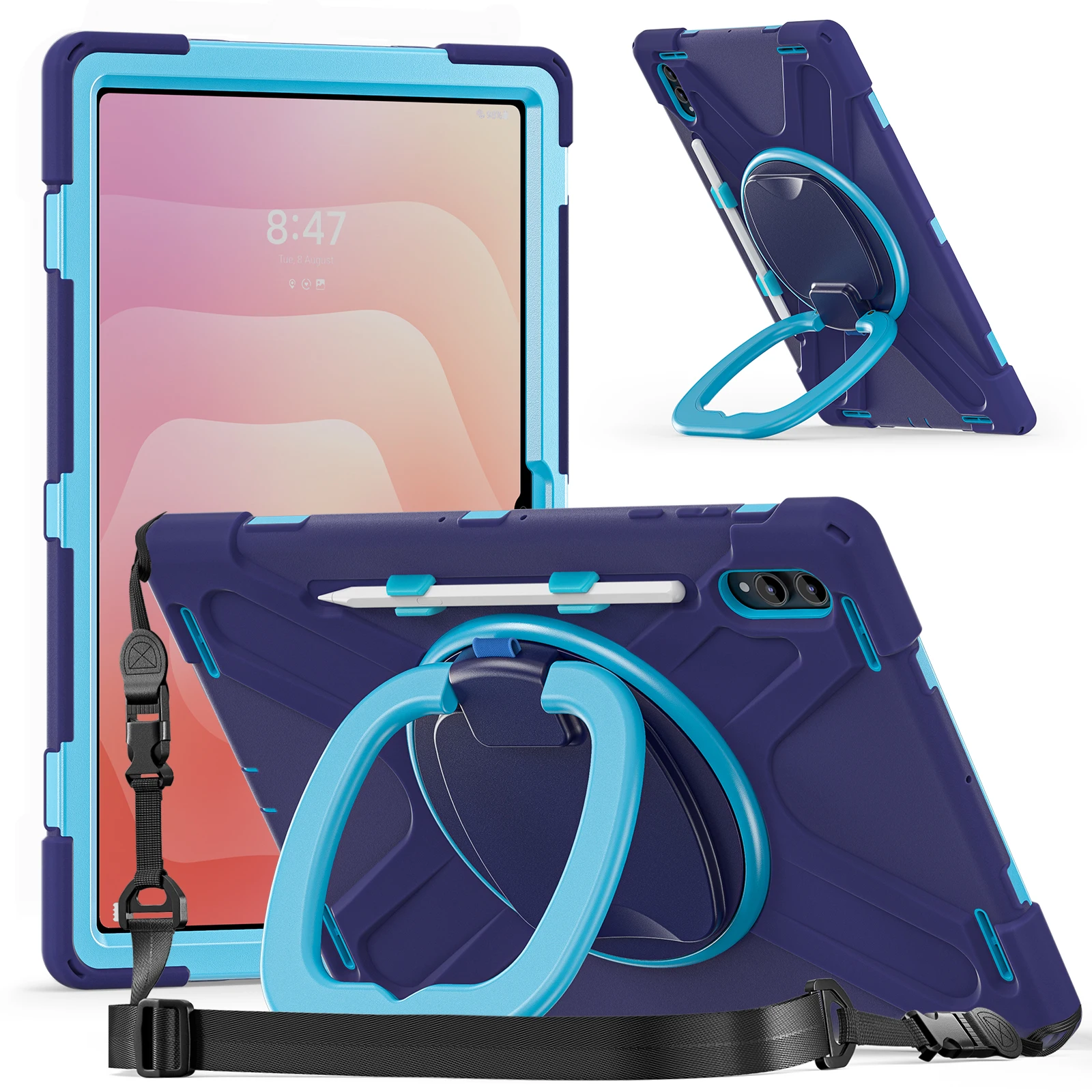 Premium Rotating Tablet Case with Handle Grip and Shoulder Strap - Enhanced Protection