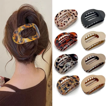 Fashion Oval Flat Hair Clips for Women New Design Leopard Large Flat Round Claw Clip French Hair Clips Trendy Hair Accessories 1