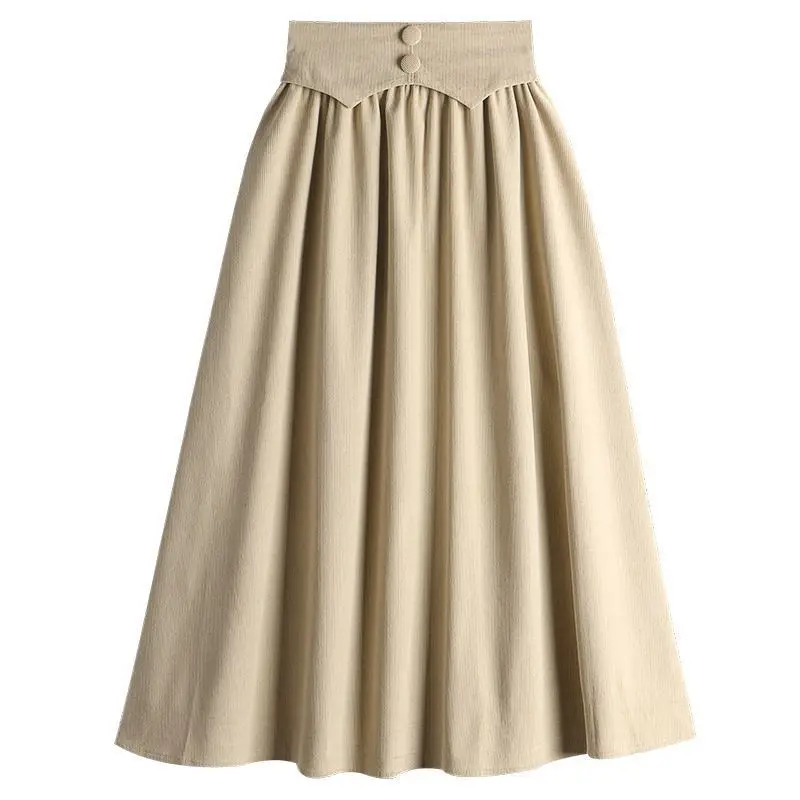 

Women Elegant Spliced Color Fashion Empire Waist Skirts Female Loose A Line Skirts High Quality Corduroy Skirt Solid T499
