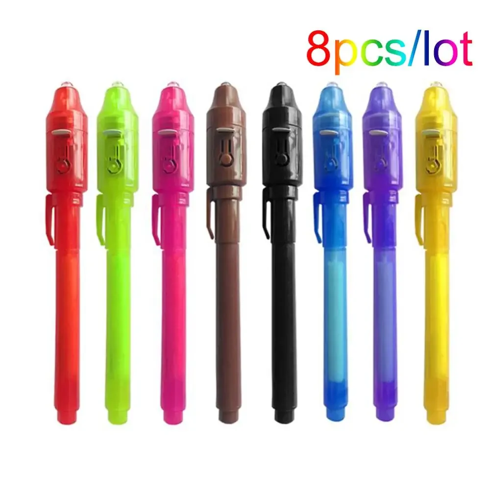 8Pcs/lot  2 In 1 Magic Light Pen Invisible Ink Pen,Secrect Message pens,for Drawing Fun Activity Kids Party Favors Gift professional effect blasting flash 200w led strobe light rgb 3 in 1 white 8pcs high bright led lamp for party dj ktv club