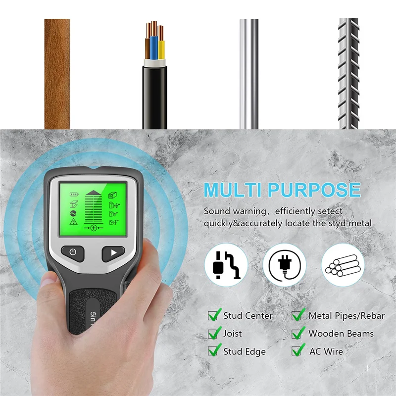 5-In-1 Studs Metal Detector Wall Scanner AC Wood Finder Cable Wires Depth Tracker Electric Box Finder Wall Detector Reusable B