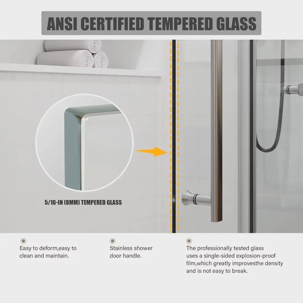 Tub Shower Door, 56-60 in. Wide, Frameless Sliding, with Handle and Watertight Seal, Tempered Glass, Multi-Size Shower Door 3