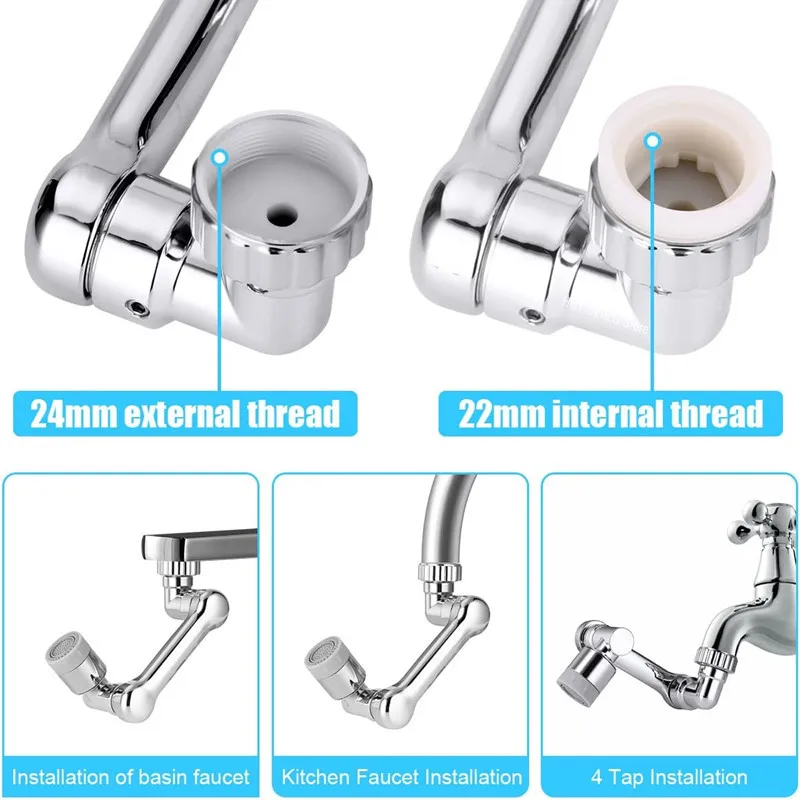 Faucet Extender Faucet Sprayer Head 1080&deg; Universal Rotation for Washbasin Kitchen Robot Arm Dual Mode