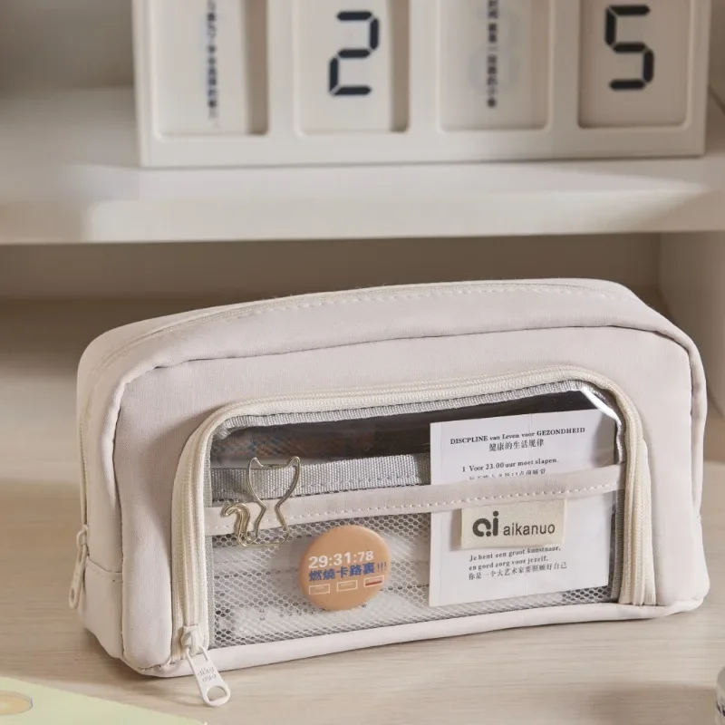 1 조각 어린이를위한 단순 연필 케이스 솔리드 컬러 시리즈 학생 연필 가방 캔버스 귀여운 고용량 편지지 보관 가방