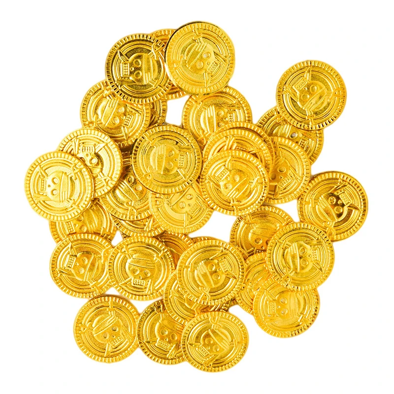 

100pcs Plastic Pirate Gold Coin Halloween Kids Adult Captain Cosplay Toy Set Pirate Theme Birthday Party Fake Gold Treasure
