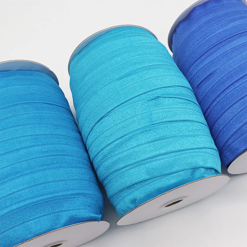 Silk Satin Ribbons Craft Supplies 1" 25mm Solid Color Spandex FOE Ribbon Fold Over Elastic DIY Sewing