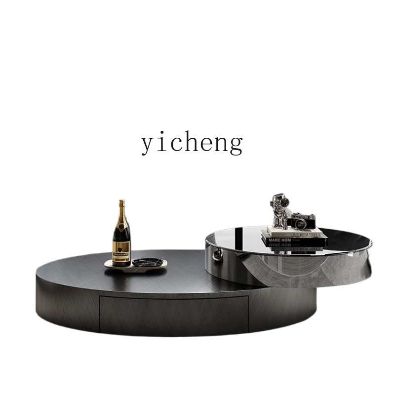 

XL Light Luxury Oval Stainless Steel round Rotating Villa with Glass Modern Simple Coffee Table