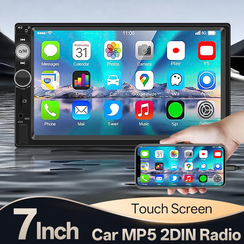 7" 2din Car Radio HD Touch Screen Stereo Multimedia MP5 Player Universal Mirror