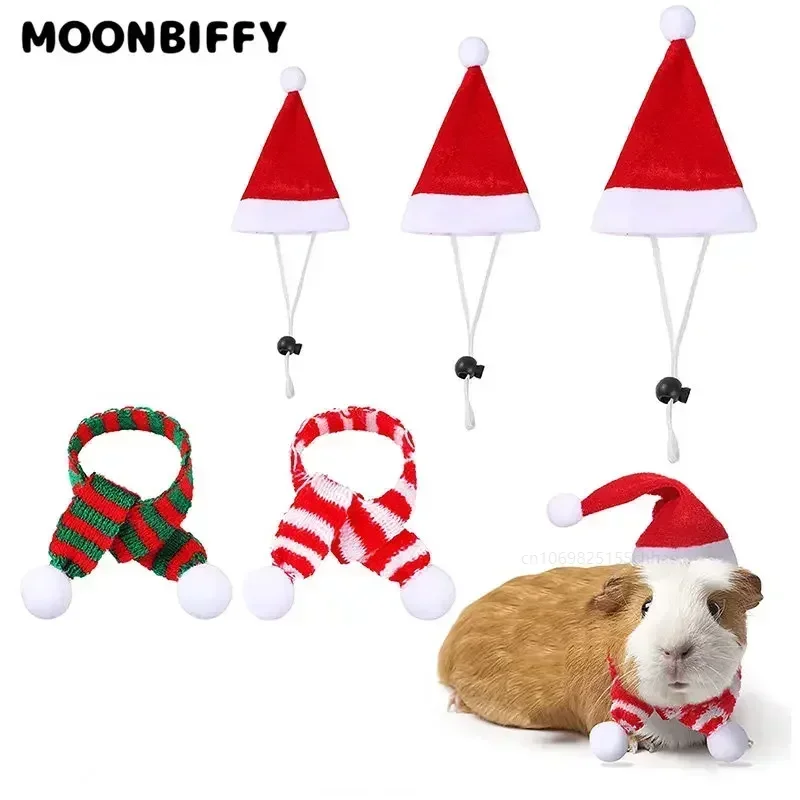 Hamster Christmas Costume Guinea Pig Mini Small Pet Hat Scarf Headwear Pet Outfits for Chinchilla Rabbit Bunny Accessories 1 Set pet headgear small animal clothes