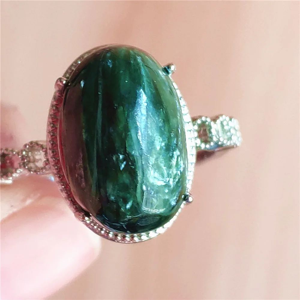 silver rings Natural Green Seraphinite Adjustable Size Ring Women Men Seraphinite Ring Clinochlore Oval Gemstone 925 Sterling Silver AAAAAA gucci ring