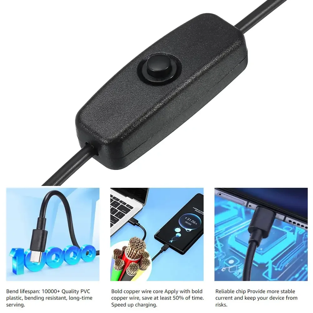 USB-C PD to Micro USB/DC Power Extension Cable with On/Off Switch, Male to Female 5V
