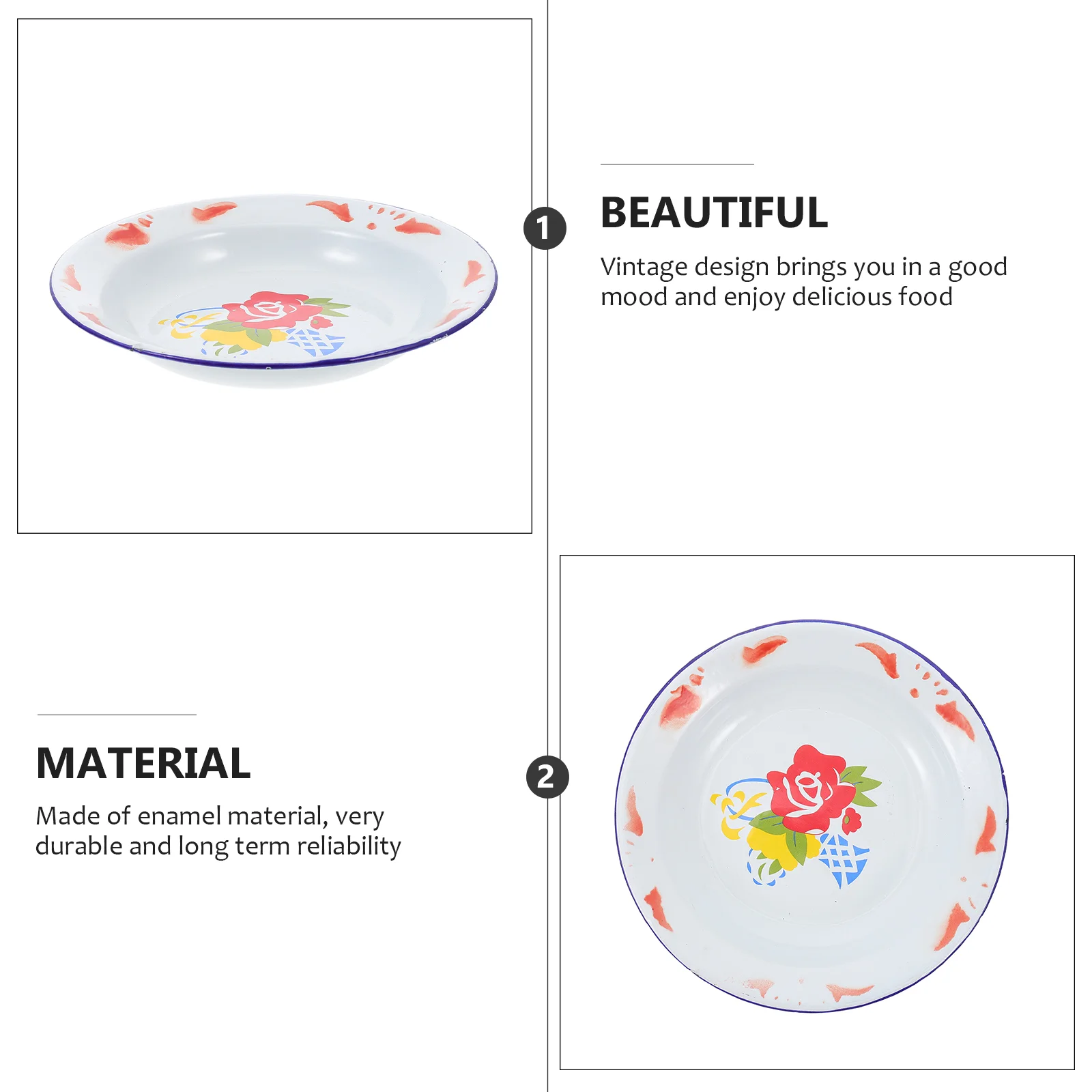 Chinese Style Enamel Plate Vintage Design Food Dish Steamed Plate Enamelware Tray Serving Plates Kitchen Dining Bar Fruit Snack