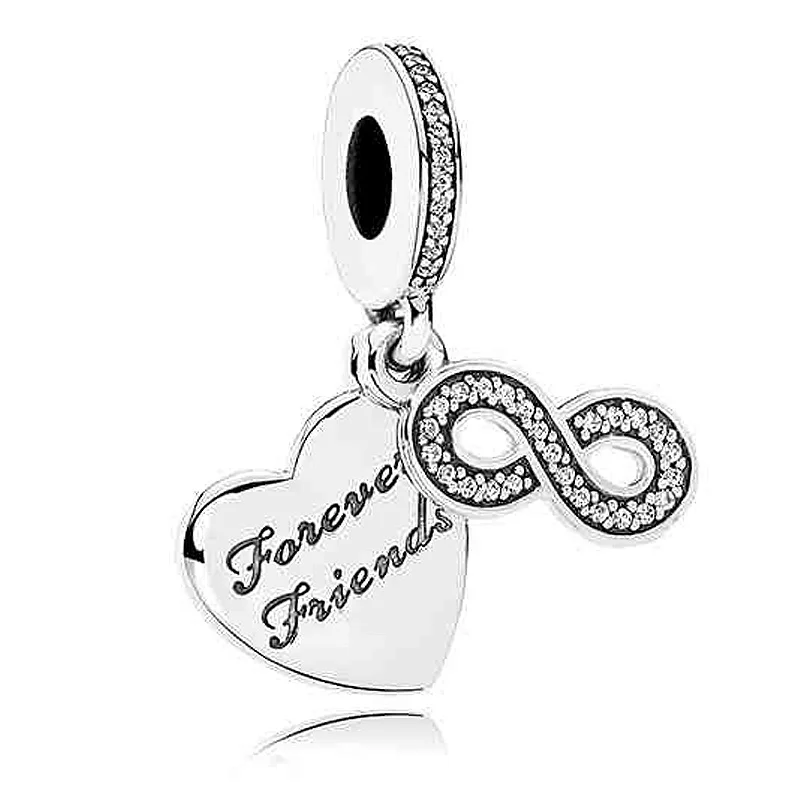

Original Heart Forever Friend With Crystal Pendant Bead Fit 925 Sterling Silver Bead Charm Europe Bracelet DIY Jewelry