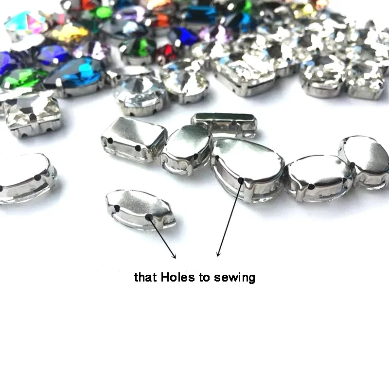 50 stücke Strass Mix Größe und Formen Farben Phantasie Kristallglas Strass mit Silber und Gold Einstellung für Kleidungs stück Bastel schuhe – Detail 3