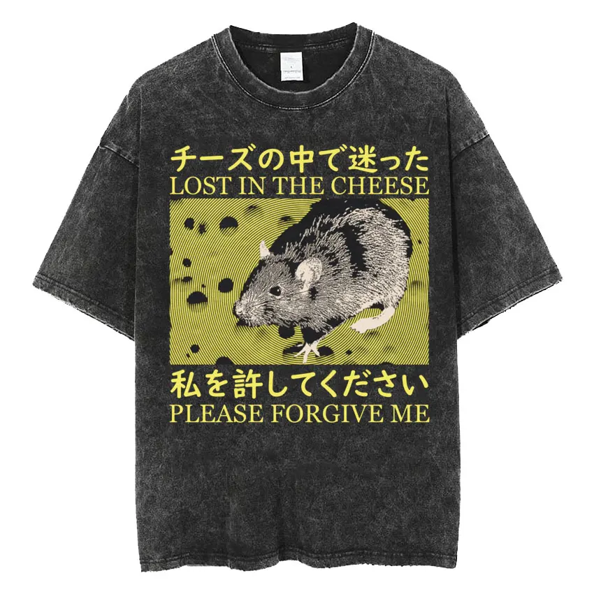 The Horrors Are Never Ending Yet I Remain Silly T-shirt Funny Japanese Style Frog Retro Washed T Shirt Men's Oversized Tees Tops 2