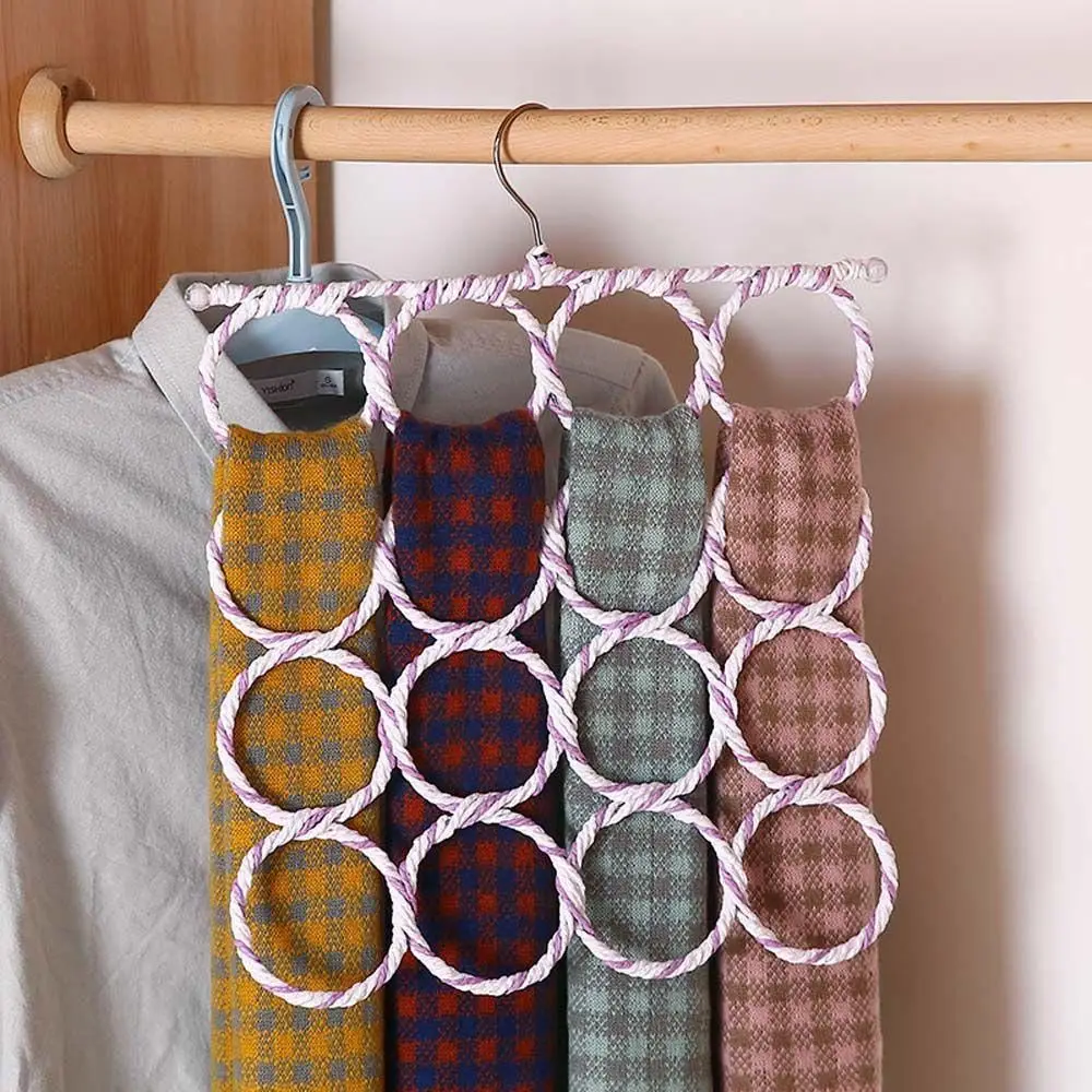 1Pcs Rattan Weave Scarf Hanger Foldable 6/9/12/16/20/28 Ring Tie Belt Hook Organizer Iron Display Rack Wardrobe Storage Holder
