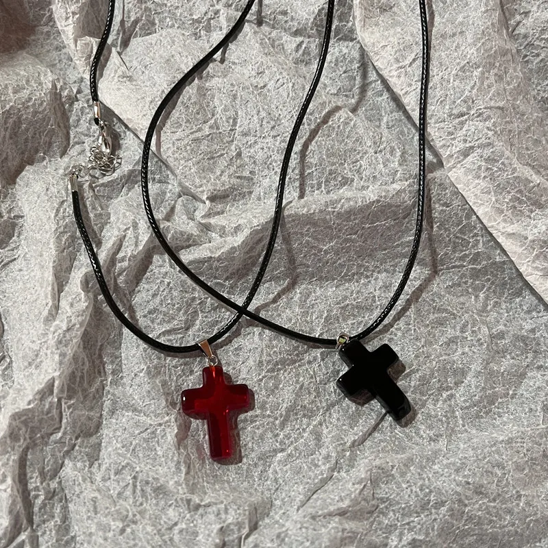 Collier Croix Gothique Cristal Rouge - 2 Pièces Pendentif Vintage Pour Fête Halloween