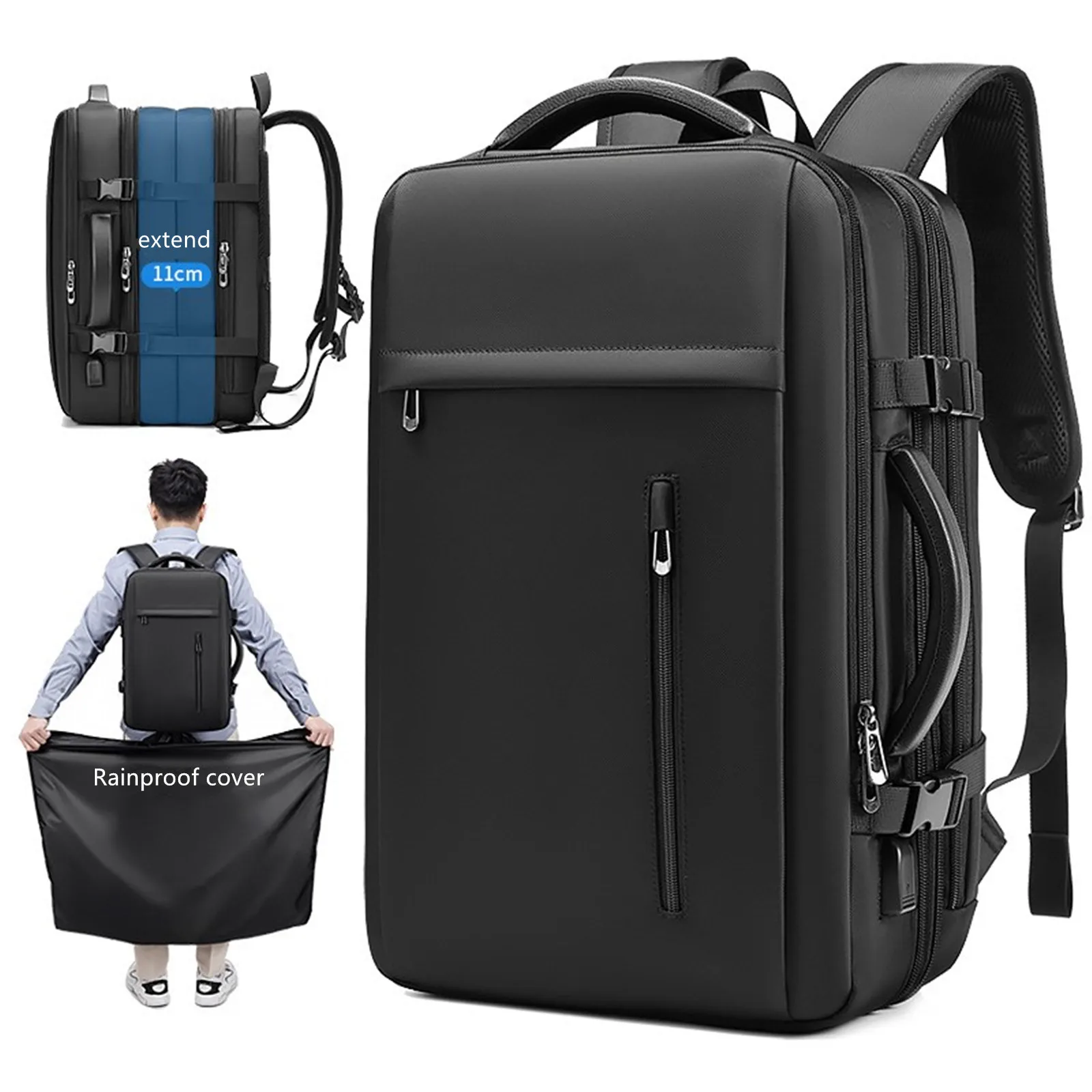 Men Scalable Business Backpack Travel Knapsack Luggage Bag Laptop Storage Pack 17.3 Computer Handbag With Waterproof Raincoat