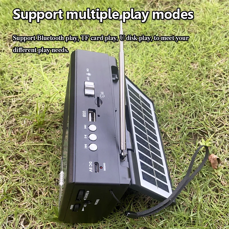 Mini Portable FM AM SW Radio Solar Charging Emergency Radios Wireless Bluetooth Speaker MP3 Music Player Support TF Card U Disk