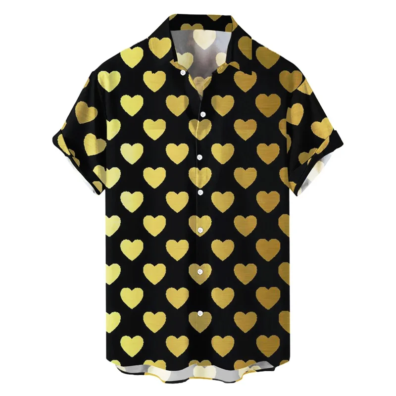 thumbnail image 1 of Camisa hawaiana de moda para hombre, blusa informal con botones para playa, verano, día de San Valentín, estampado 3D, corazón de amor, manga corta, ropa, 1 of 5