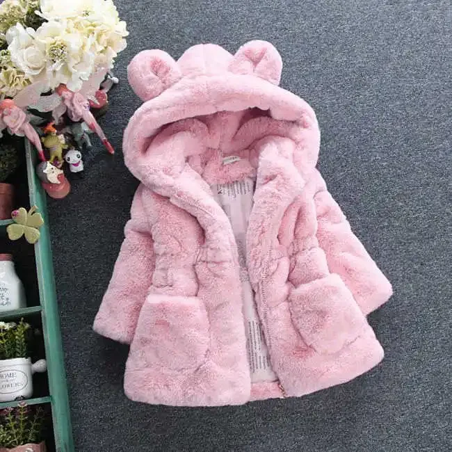 Girls Warm Coats Thick Faux Fur Jackets Cartoon Ear Fluffy Outerwear Long Sleeve Cute Coats 2 7Y Winter Clothes for Girls