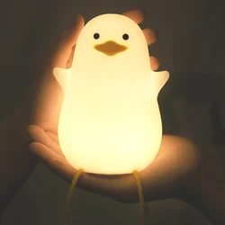 Silicone Duck LED Night Lights Rechargeable Children Clap Nightlights Baby Birthday Gift Touch Sensor Bedroom Decor Bedside Lamp