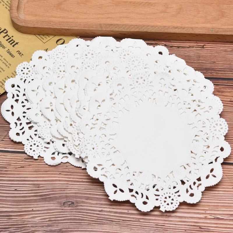 50PCS 3.5inch -13.5inch Assorted Sizes Round Paper Lace Table Doilies White  Decorative Tableware Placemats