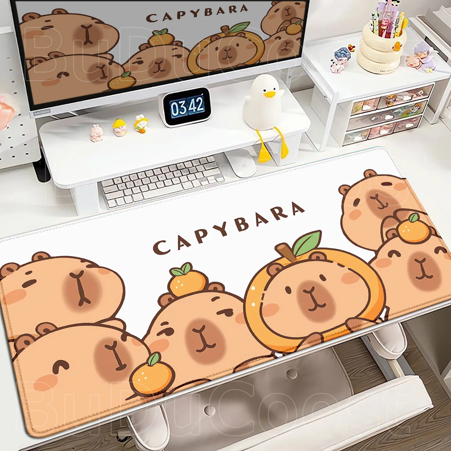 Large Cute Capybara Cartoon Mouse Pad - Non-Slip Rubber Office Decor Kawaii Anime Desk Mat Rug
