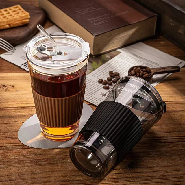 450ml Heat Resistant Glass Straw Coffee Cup With Lid Straw Juice Cup Cold  Brew Milk Tea Water Cup With Lanyard Milk Mug