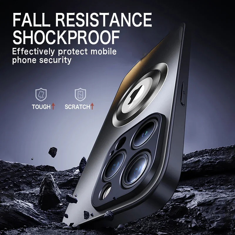 Luxury Matte Magnetic Case with Camera Protection and Shockproof Wireless Charging Capabilities