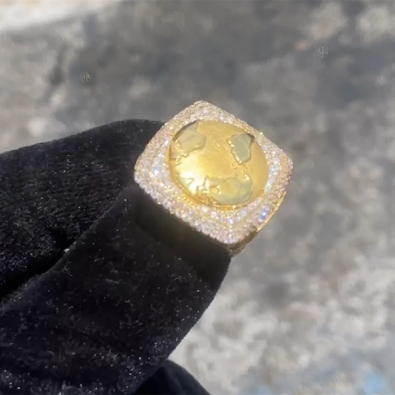 Hip Hop Rings Luxury Iced Out 925 Silver Gold Plated Earth Men Championship Moissanite Ring