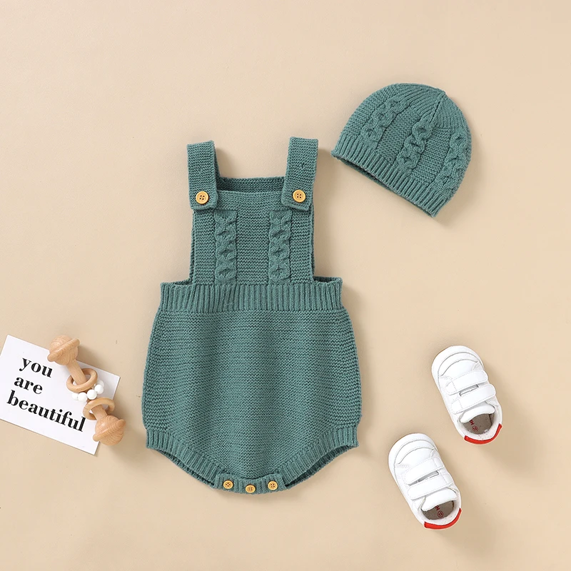 

Boy Badysuits Baby Jumpsuit Outfits Knitted Sleeveless Newborn Girl Fashion Solid Infant Rompers Kid Clothing 0-18M Overalls 2PC