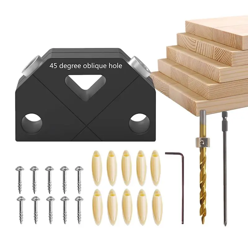 

Drill Guide Jig Aluminum Alloy Dowel Jig Kit 45 Angle Angled Holes Drilling Positioner Multifunctional Woodworking Joint Angle