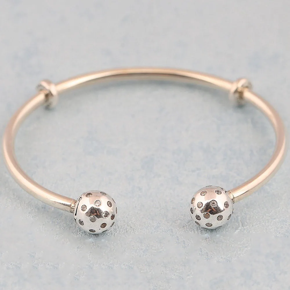

Authentic 925 Sterling Silver Moments Shimmering Caps Fashion Open Bangle Fit Women Bead Charm Gift DIY Jewelry